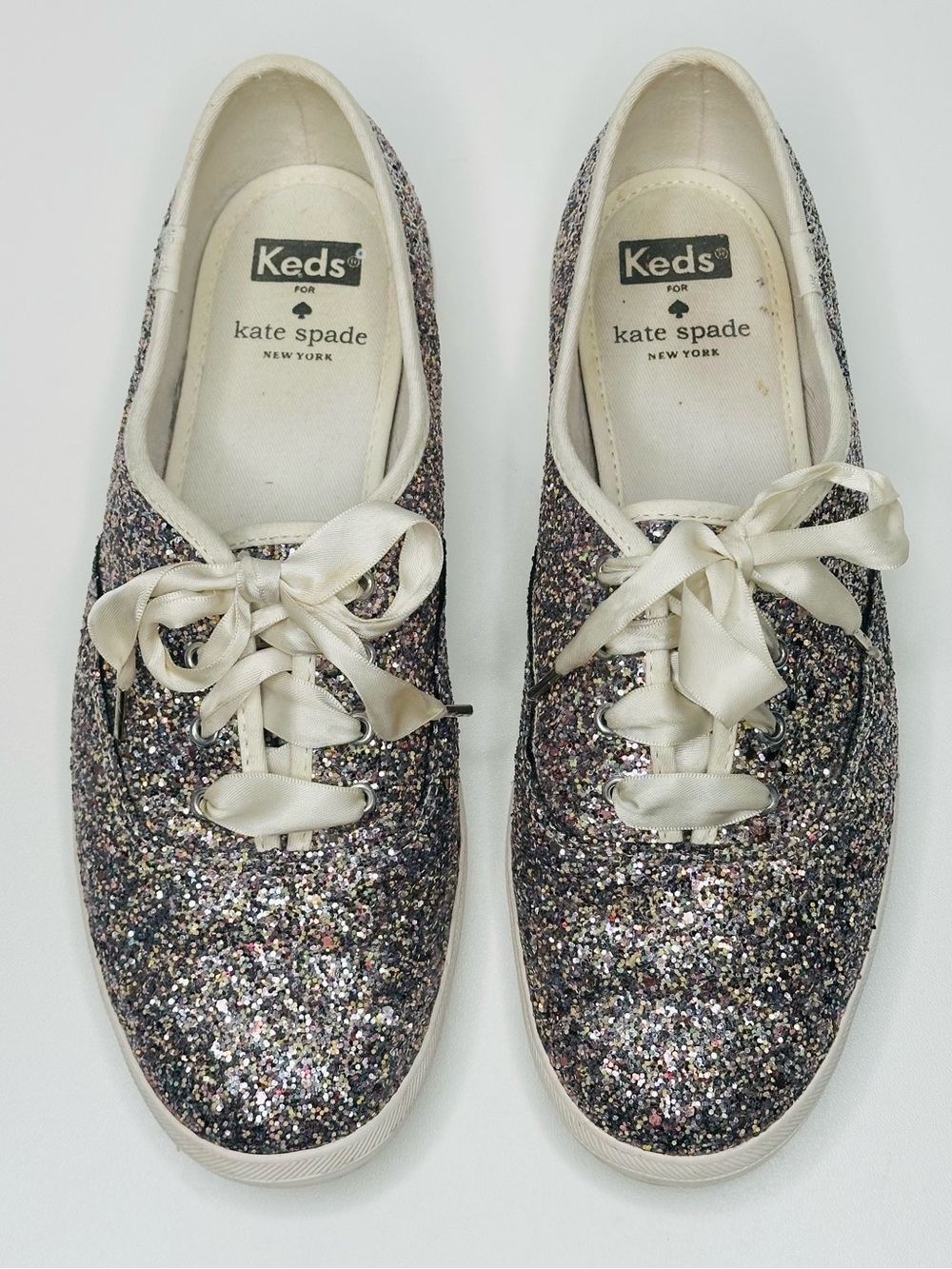 Keds X Kate Spade New York Silver Gray Glitter Sneakers Tennis Shoes